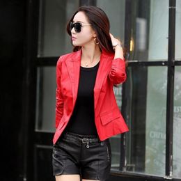 Women's Leather Red Faux Blazers Women Female Slim Fashionable Short Plus Size Blue Black PU Oversized Jacket Coat 5XL