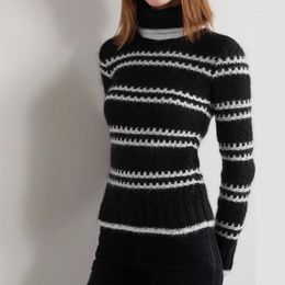 Women's Sweaters Women Turtleneck Black White Stripe Casual Soft Wool Knit Slim Basic Pullovers Sweater 2023 Autumn Winter Warm