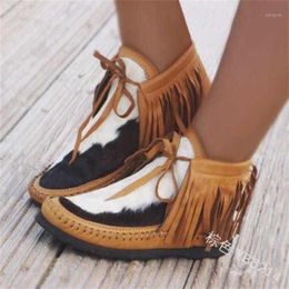 Boots Tassel Rome Short Women Moccasin Comfort For Flat Ankle Ladies Round Toe Slip On Mujer Botas Footwear 20231