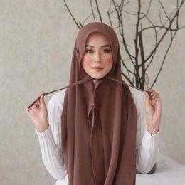 Ethnic Clothing Muslim Plain Colour Chiffon Hijab Scarf With Bandage Non-Slip Headband Islamic Shawls Headwrap Turbans Tie Msulim Fashion