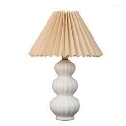 Table Lamps Korean Style Pleated Skirt Lamp Gourd Ceramic Base Retro Bedroom Bedside