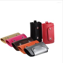 Storage Boxes 1 PC Portable Leather Housekeeper Holders Car Keychain Key Holder Bag Case Unisex Wallet Cover Simple Solid Color