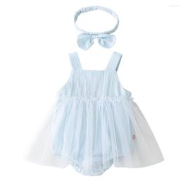 Girl Dresses 2-4Years Kids Summer Tutu-dress Sling Cool Pure Cotton Toddler Baby Girls Dress For Going Out With Headband Set