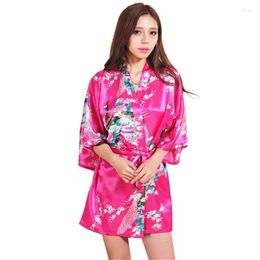 Women's Sleepwear Pink Chinese Women Silk Rayon Mini Robe Sexy Kimono Bath Gown Intimate Lingerie Pyjama Plus Size S M L XL XXL XXXL ZS029