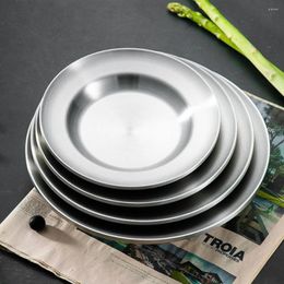 Plates 1Pcs 304 Stainless Steel Western Dinner Plate Double Insulation Nordic Main Dish Snack