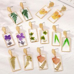 Dangle Earrings Geometric Rectangle Resin Stud Female Fashion Dried Flower Pendant For Women Party Jewellery Gift