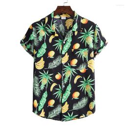 Men's Casual Shirts Cuban Men Shirt Banana Pineapple Print Hawaiian Tops For Summer Short Sleeve Beach Wear Tropical Chemise Homme