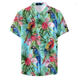 Men's Casual Shirts 2023 Retro Style Green Tourism Hawaii Tree Parrot Fancy