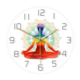 Wall Clocks Yoga Studio Decor Clock Meditation Spiritual Pose Modern Healthy Zen Scale Round Style Non -Ticking