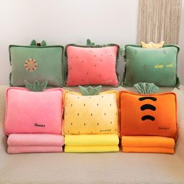 Pillow 2 In 1 Portable Travel Throw Blanket Foldable Sofa With Zipper Plush Cartoon Print Office Nap