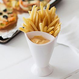 Bowls Plastic Cup Self Stand 2 In 1 French Fries Shelf Holder Assorted Sauce Chips Snack Cone Dip Tableware Two Cup-mouth Kitchen