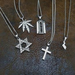 Pendant Necklaces Hip Hop Men Rhinestone Crystal Cross Stainless Steel Rock HIHOP Slice Necklace Link Cuban Fashion Jewellery