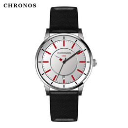 Wristwatches CHRONOS Man Quartz Watch Leather Buckle Belt Classic Waterproof And Resistant Round Big Dial Auto Date Wristwatch CH12