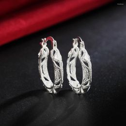 Hoop Earrings 925 Stamp Silver Colour Hollow Flower Small For Women Designer Luxury Quality Jewellery Female Accessories Chrismas