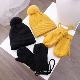 Hats 3Pcs/Set Kids Cap Scarf Gloves Wear Resistant Skin-Touch Cold Hat Mittens For Fall Winter