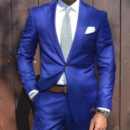 Men's Suits & Blazers High Quality Royal Blue Bridegroom Dress 2pcs Slim Fit Wedding Ball Suit Casual Custom Jack