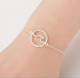 Link Bracelets Stainless Steel Wave Necklace Pendant Long Chain Beach Nautical Surfing Bracelet Jewelry Tropical Wedding Gift
