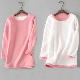 Women's T Shirts 2023 Women Velvet Shirt Autumn Winter Long Sleeve Warm Thick T-Shirts Female Midi Bottoming Tops Tees Underwear