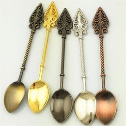 Dinnerware Sets Vintage Pattern Alloy Small Coffee Spoon Cake Soup Mixing Gold Coffeeware Cafeteria Accessories