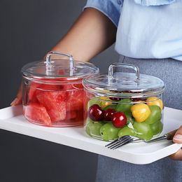 Bowls Glass Bowl Transparent Belt Cover Fruit Dessert Candy Snack Storage Tank Children's Salad