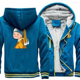 Men's Hoodies Painting Cartoon Cute Girl Men Jackets Fashion Warm Mens Hip Hop Hooded Zipper Casual Streetwear 2023 Winter Thick Coat