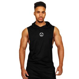 Men's Tank Tops Muscleguys Brand Hooded Gym Clothing Mens Cotton Sport Sweatshirt Fitness Vest Bodybuilding Top Men Muscle Sleeveless Shirt