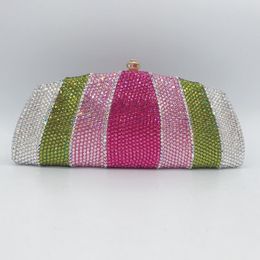 Evening Bags Est Pink Color Clutch Bag Crystal Women Wedding Party Purse Bride Chain Prom Night Rhinestone BagEvening