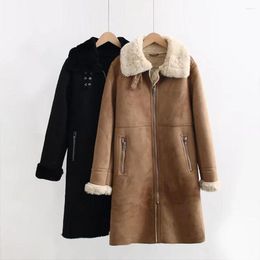 Women's Trench Coats Winter 2023 Women's Fashion Lapel Chain Style Retro Casual Locomotive Fur Body Warm Long Sleeve Cotton-padded Coat