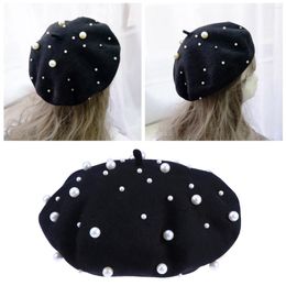 Berets Beret Hat Womenfrench Hats Artist Pearl Painter Black Sboy Wool Beaded Cashmere Red Men Beanie Womens Starry Autumn