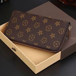 Fashion Women Clutch Wallet Embossed Flower Leather Wallet Single Zipper Wallets Lady Ladies Long Classical Purse with orange Box Card