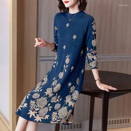 Casual Dresses 2023 Winter Womens Female Clothes Half High Collar Long Sleeve Dress Knit Wool Sweater Korean Vestido E700