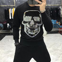 Men's Hoodies Autumn And Winter Harajuku Hoodie Skull Print Fleece Warm Track Suit Sweatshirt Loose Top