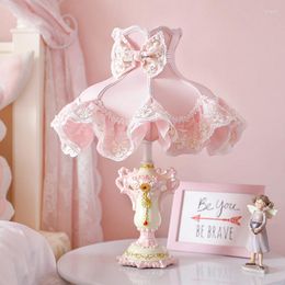 Table Lamps Princess Pink Lace Bedroom Desk Lamp Modern Led Stand Light Fixtures Living Room Girl Wedding Decor Home Lighting