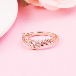 Rose Gold Plated Timeless Wish Floating Pave Ring Fit Pandora Jewelry Engagement Wedding Lovers Fashion Ring