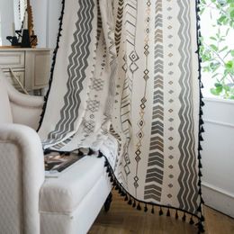 Curtain Modern Semi Blackout Curtains For Living Room Bedroom French Window Black Tassel Decorative Sheer