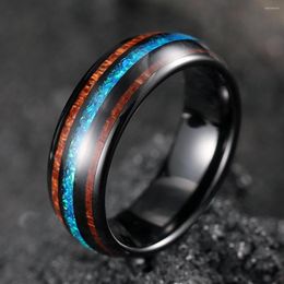 Wedding Rings Fashion 8mm Hawaiian Koa Wood Titanium Steel For Men Women WIth Blue Fire Opal Ring Band Jewellery Drop