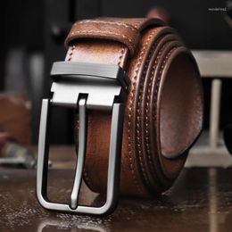 Belts Top Cow Genuine Leather For Men Retro Handmade Pin Buckle Jeans Waist Belt High Quality Brown Cowboy Male