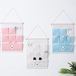 Storage Boxes Ear Bear 6 Pockets Wall Hanging Bags Cotton Linen Door Organiser Waterproof Pouch Bedroom Home Decoration