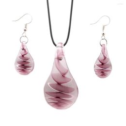 Necklace Earrings Set 1Set Chinese Style Retro Handmade Personality Murano Lampwork Pendant Female Pink Water Drop Earring For Women