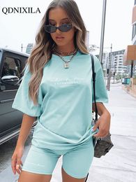 Women s Two Piece Pants Printed Casual Summer Tracksuit Sports Suit T shirt Shorts 2 Set Sweatshirt Women Sportswear 230106