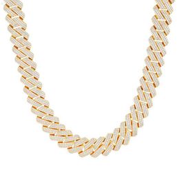 Luxury 20mm 3 Rows Vvs Moissanite 18k Gold Plated 925 Sterling Silver Iced Out Cuban Chain Necklace