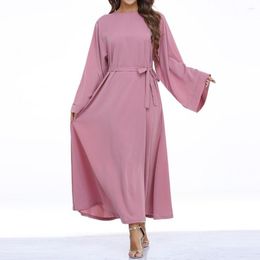 Casual Dresses Dress O-neck Long Sleeve Lace-up Robe Large Hem Traditional Elegant Female Vestidos