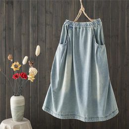 Skirts Spring And Summer Simple Denim Womens Folds Large Size Medium Wild Jeans Skirt Women Casual Mujer Faldas K860Skirts