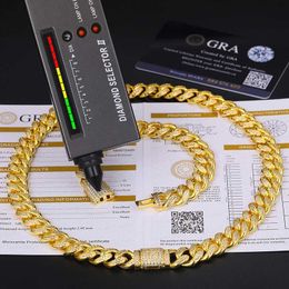 Mossinate Hip Hop Jewellery 12mm Gold Plated 925 Sterling Silver Vvs Moissanite Diamond Iced Out Cuban Link Chain Necklace