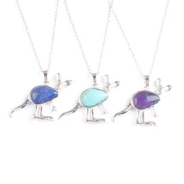 Natural Stone Animal Kangaroo Pendant Necklace Water Drop beads Rose Quartz Opal Fashion Jewellery for Women Girls Chain 45cm BN516