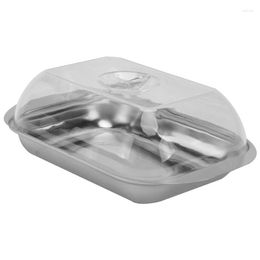 Plates Butter Dish Box Container Cheese Bread Storage Tray With See-through Lid Stainless Steel