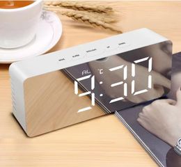 Multi-Function USB LED Display Mirror Digital Alarm Clock Snooze Function Silent Operation Temperature Display