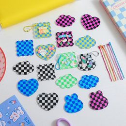 Gift Wrap Fashion Checkerboard DIY Own Key Chain Colourful Kawaii Heart Square Shaped Acrylic Disc Chasing Pendant School Stationery