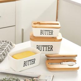 Plates Butter Container Box Ceramic Restaurant Sealed Storage Cheese Boxwith Knife Slicer Dish