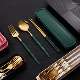 Dinnerware Sets 2/3pcs Portable Tableware Set Stainless Steel Portugal Fork Spoon Chopsticks Gifts Student Kitchen Supplies